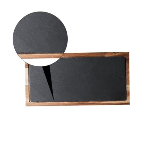 VICASKY Massivholz Snacktablett mit Schwarzer Schieferplatte Rechteckiges Mehrzweck Holztablett für Westliche Küche und Haushaltssnacks Glatte Oberfläche Natürliches Holzdesign VICASKY Massivholz Snacktablett mit Schwarzer Schieferplatte Rechteckiges Mehrzweck Holztablett für Westliche Küche und Haushaltssnacks Glatte Oberfläche Natürliches Holzdesign von VICASKY
