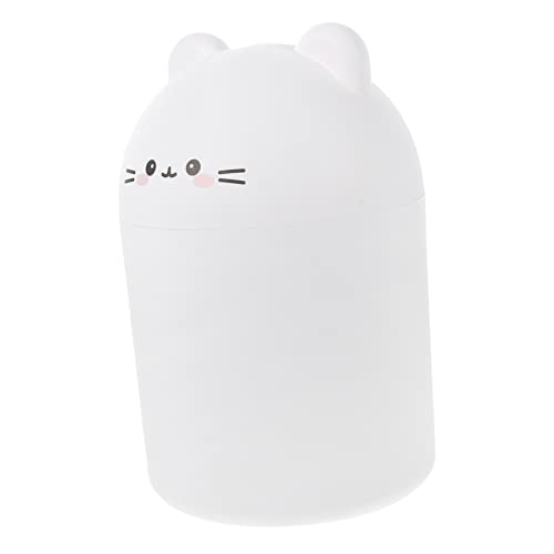 VICASKY Mini Desktop Mülleimer aus Robustem Süßer Cartoon Bär Praktischer Haushalts Abfalleimer für Wohnzimmer Schlafzimmer Kompakter Vielseitiger Tischabfallbehälter Weiß von VICASKY