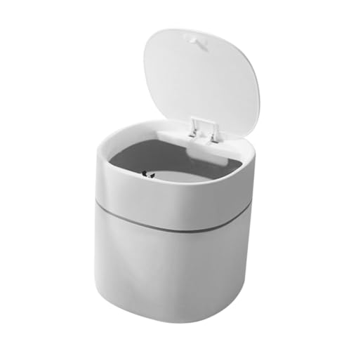 VICASKY Mini Tischmülleimer mit Druck Auswurffunktion Weißer Desktop Papierkorb mit Deckel Kompakter Abfallbehälter für Büro Zuhause und Kleinen Müll Geruchshemmend und Platzsparend von VICASKY