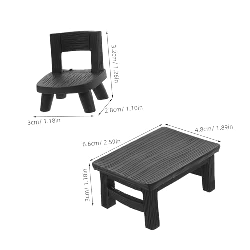 VICASKY Miniatur Resin Tisch Stuhl Set Schwarz Detailgetreue Puppenhaus Möbel Stabile Feine Landschafts Deko Einfach Aufzustellen für Feengarten und Miniaturwelt Geeignet von VICASKY