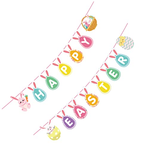 VICASKY Party Banner aus Papier mit Hasen und Eiersymbolen Teiliges Farbenfrohe Home Decorative Flag Langlebig für Osterdekoration Drinnen und Draußen von VICASKY