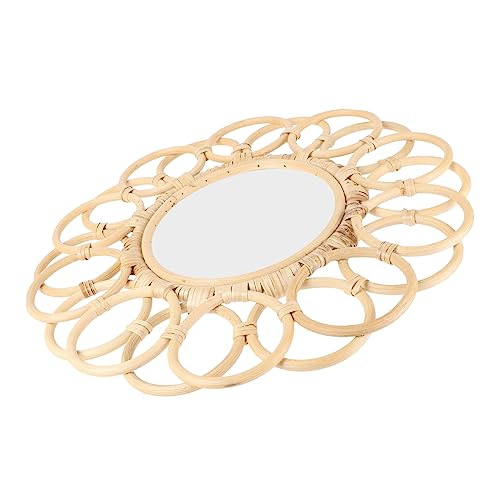VICASKY Rattan Wandspiegel mit Feinem Vintage Hängespiegel Øxcm Dekoratives Boho Wanddekor für Wohnzimmer Schlafzimmer Kreative Wandgestaltung Eleganter Natur Look von VICASKY