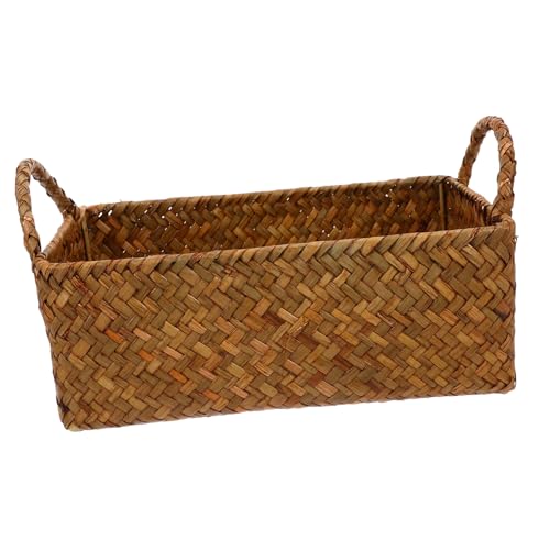 VICASKY Rechteckiger Rattan Aufbewahrungskorb mit Griff Geflochtener Desktop Organizer für Küche und Büro Stabiler Multifunktionskorb Orange Praktischer Tischkorb für Snacks und VICASKY Rechteckiger Rattan Aufbewahrungskorb mit Griff Geflochtener Desktop Organizer für Küche und Büro Stabiler Multifunktionskorb Orange Praktischer Tischkorb für Snacks und von VICASKY