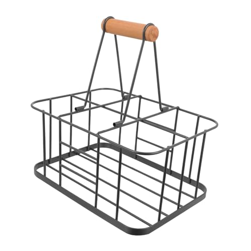 VICASKY Robuster Flaschen Weinregal Handgriff Tragbar Haushalt Aufbewahrungskorb Für Rotwein Und Getränke Grauer Flaschenhalter Mit Massivem Holzgriff Für Ktv Bar Und Zuhause von VICASKY
