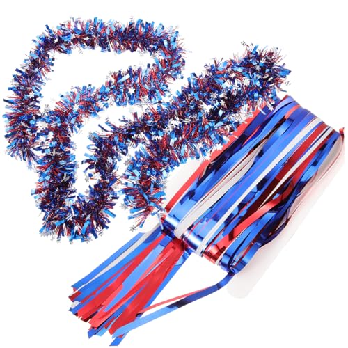 VICASKY Tinsel Lametta Vorhang Rot Weiß Blau of July Party Deko Foil Fringe Curtain als Fotohintergrund Glänzender Girlanden Vorhang für Wand Tür Fenster Independence Day Feier von VICASKY