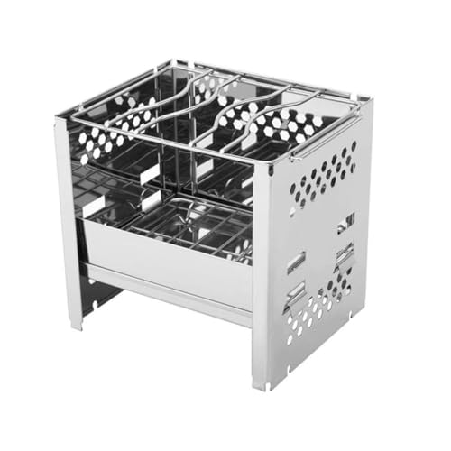 VICASKY Tragbarer Edelstahl Bbq Grill mit Klappbarem Grillrost Verstellbarem Windschutz Kompakter Holzkohlegrill für Camping Picknick und Outdoor Langlebiger Feuerholzofen mit von VICASKY