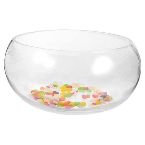 VICASKY Transparente Runde Fischschale mit Dekosteinen Klares Glas Aquarium für Schreibtisch Stilvolle Tischdekoration Leicht und Tragbar für Zuhause und Büro von VICASKY