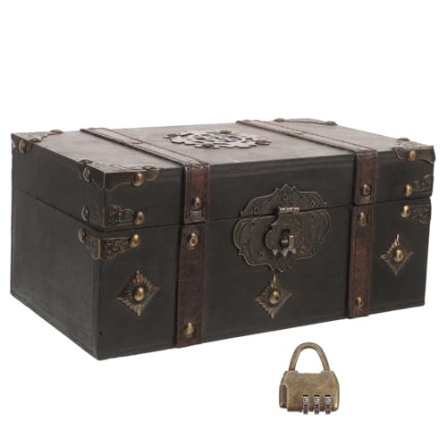 VICASKY Vintage Aufbewahrungsbox aus Holz mit Drei stelligem Zahlenschloss Retro Schmuckschatulle und Multifunktionale Truhe für Souvenirs Abschließbare Holzbox im Vintage stil für von VICASKY