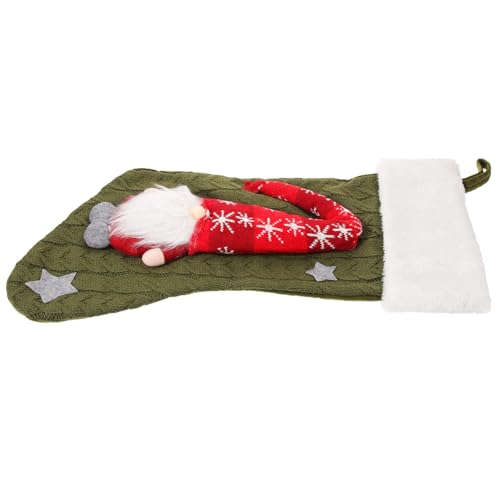 VICASKY Weihnachtssocke Grün Strick Weihnachtsdeko Hängend Robuste Candy Bag Für Kamin Fenster Schlafzimmer Festliche Weihnachtsstrumpf Mit Niedlichem Muster Für Süßigkeiten Und Kleine von VICASKY