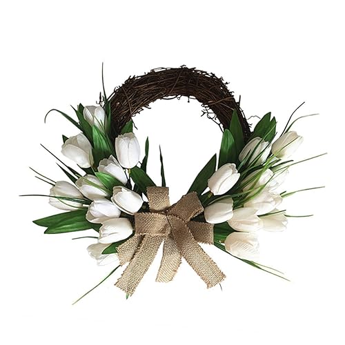 VICASKY Weiße Tulpen Türkranz Künstlicher Hängender Blumen Girlande Romantische Hochzeits und Wohnraumdekoration Vielseitig für Wand Haustür und Fenster Langlebig ohne Verblassen von VICASKY