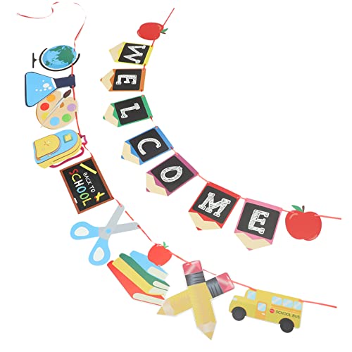 VICASKY Willkommen Banner Schulstart Dekoration für Klassenraum Party Farbenfrohes Welcome Wimpelgirlande mit Klarer für Einschulung und Schuljahresbeginn Leicht und Wiederverwendbar von VICASKY