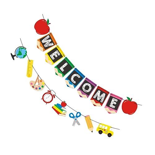 VICASKY Willkommen Zurück Banner Einschulung Buntes Party Pull Flag Farbenfrohe Schulanfang Deko für Klassenzimmer Back To School Feier Hängende Willkommensdekoration von VICASKY