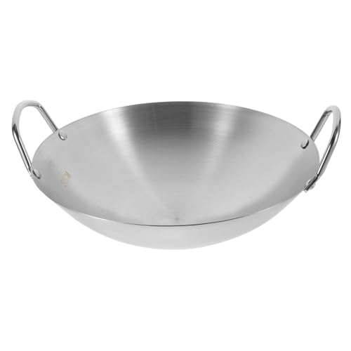 VICASKY Wokpfanne Doppelohrig Runder Boden Langlebig Gleichmäßige Hitzeverteilung Praktischer Küchenhelfer für Zuhause zum Braten und Kochen von VICASKY