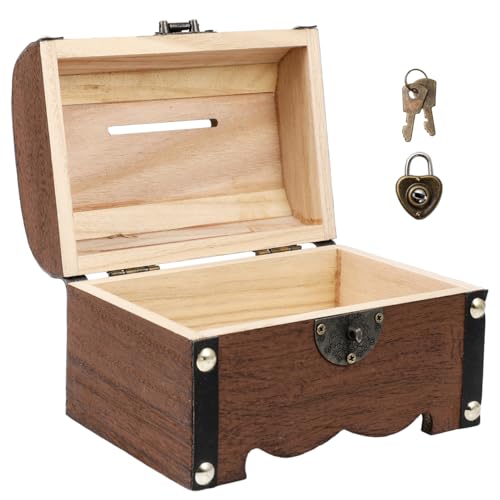Vintage Holz Schatztruhe Spardose Mit SchlüSsel Kleine Schatzkisten Schloss, Truhe Zur Aufbewahrung Und Dekoration FüR Kindergeburtstag Schatzsuche Spardose SchlüSsel Schatzkiste von VICASKY