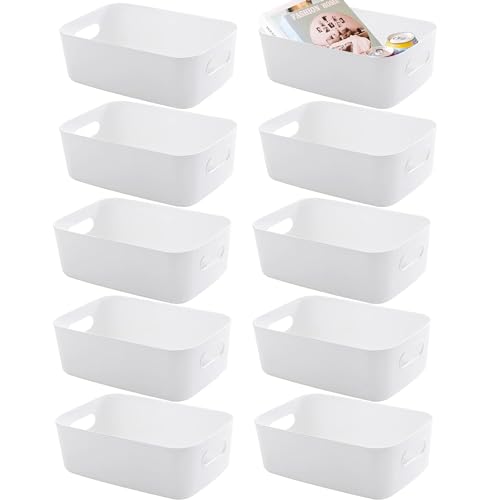 VICDUEKG 10 Stück Aufbewahrungsbox Kunststoff Aufbewahrungskorb Küchenschrank Organizer mit Griffen Korb Aufbewahrung Box Körbe Kunststoffbox für Badezimmer Küche Speisekammer (Weiß, Large) von VICDUEKG