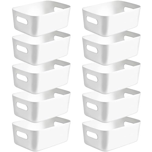 VICDUEKG 10 Stück Aufbewahrungsbox Kunststoff Aufbewahrungskorb Küchenschrank Organizer mit Griffen Korb Aufbewahrung Box Körbe Kunststoffbox für Badezimmer Küche Speisekammer (Weiß, Mittel) von VICDUEKG