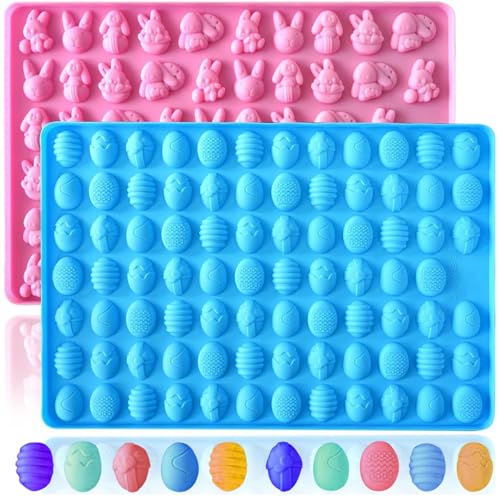 VICDUEKG 2 Stück Schokoladenformen Silikonformen Ostern 83 Hohlräume Osterei Silikonform 58 Hohlräume Osterhase Backform Pralinenform Eier Hase Schokolade Form für DIY Schokolade Süßigkeiten Gelee von VICDUEKG