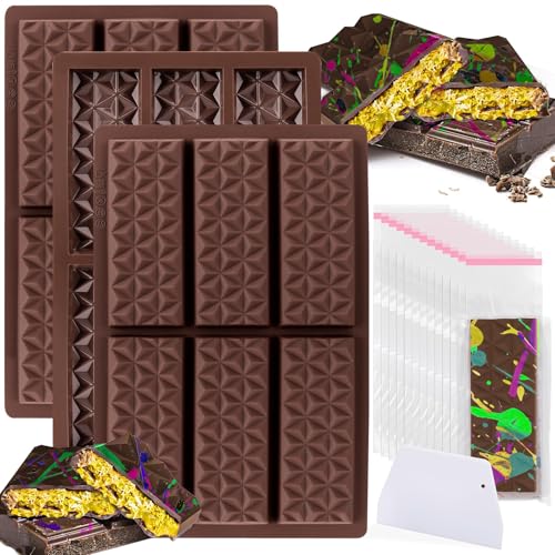 Schokoladenform Silikon, 3 Stück Dubai Schokolade Form, Schokoladentafel Silikonform Tief Schokolade Form für Schokolade Praline Süßigkeiten von VICDUEKG