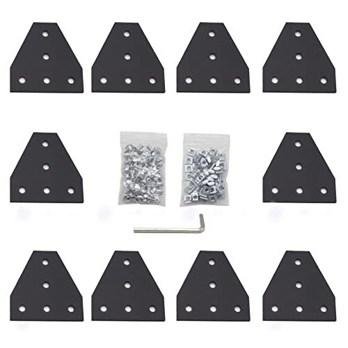 10-Stück T-förmige Eckhalterungs-Verbindungsplatte mit 50-Stück M5-T-Muttern + 50-Stück M5-Schrauben + 1-Stück Schraubenschlüssel für Standard-Aluminium-Extrusionsprofil mit 6 mm Schlitz 2020 von VICHSAMWY