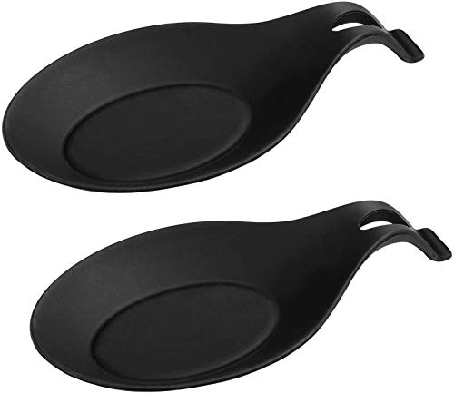 VICMAT 2pcs Kochlöffelablage Silikon Küchenutensilienablage Mandelform Hitzebeständig Kochlöffel, Küchenutensilienhalter Schöpflöffel Ablage für Küche Zuhause Restaurant Schwarz von VICMAT