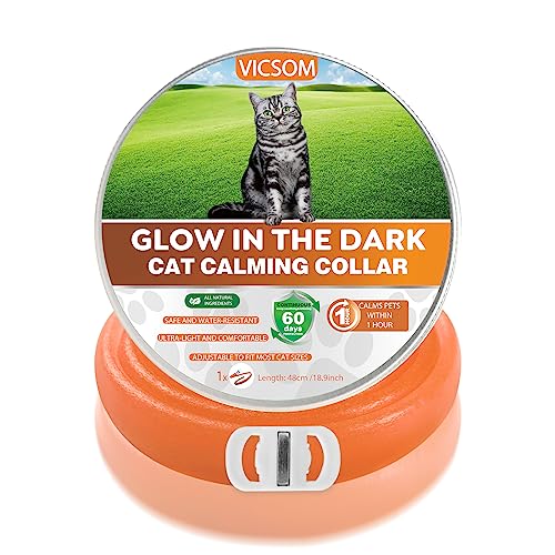 Beruhigendes Halsband für Katzen, Leuchtendes Beruhigendes Katzenhalsband, Wasserdicht Einstellbare Leuchtendes Katzenhalsband zur Beruhigung, Katzen Pheromonen Anti-Stress-Halsband Orange 1er-Pack von VICSOM