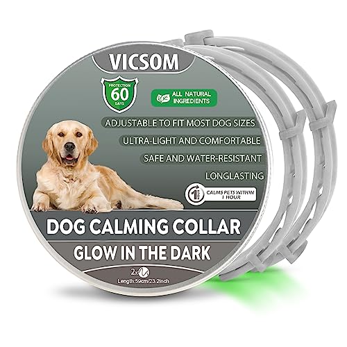 Beruhigungshalsband für Hunde, Leuchtendes Hunde Halsband Beruhigungshalsbänder, Pheromon Wasserdichtes Leuchtendes Angst Relief Anti Stress Hundehalsband für alle Hund 2-Stück Grau von VICSOM