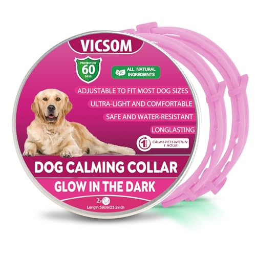 Beruhigungshalsband für Hunde, Leuchtendes Hunde Halsband Beruhigungshalsbänder, Pheromon Wasserdichtes Leuchtendes Angst Relief Anti Stress Hundehalsband für alle Hund 2-Stück Rosa von VICSOM