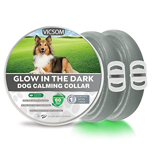 Beruhigungshalsband für Hunde, Leuchtendes Hunde Halsband Beruhigungshalsbänder, Pheromon Wasserdichtes Leuchtendes Angst Relief Anti Stress Hundehalsband für alle Hund Grau 2er-Pack von VICSOM