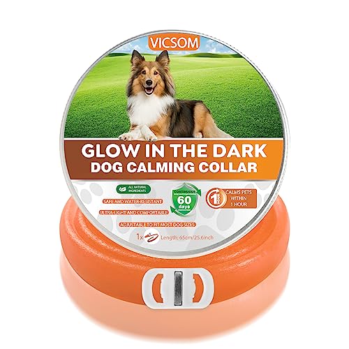 VICSOM Beruhigungshalsband für Hunde, Leuchtendes Hunde Halsband Beruhigungshalsbänder, Pheromon Wasserdichtes Leuchtendes Angst Relief Anti Stress Hundehalsband für alle Hund Orange 1er-Pack von VICSOM