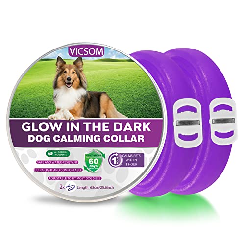 Beruhigungshalsband für Hunde, Leuchtendes Hunde Halsband Beruhigungshalsbänder, Pheromon Wasserdichtes Leuchtendes Angst Relief Anti Stress Hundehalsband für alle Hund Violett 2er-Pack von VICSOM