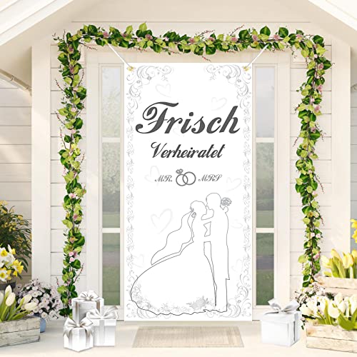 Frisch Verheiratet Dekoration, Frisch Verheiratet Tür Banner, Just Married Hochzeit Hintergrund, Just Married Banner, Hochzeitszeremonie Deko für Hochzeit Tür Wand Garten Innen Außen Deko 185 * 90cm von VICSOM