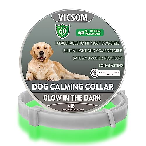 VICSOM Beruhigungshalsband für Hunde, Leuchtendes Hunde Halsband Beruhigungshalsbänder, Pheromon Wasserdichtes Leuchtendes Angst Relief Anti Stress Hundehalsband für alle Hund 1-Stück Grau von VICSOM