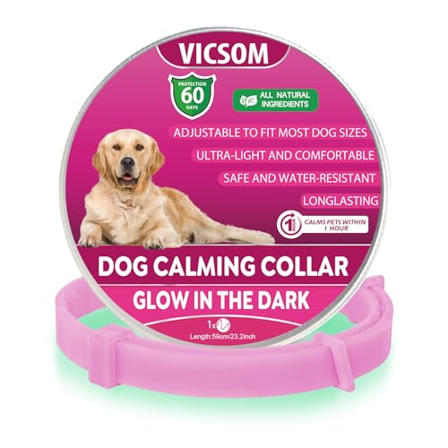 VICSOM Beruhigungshalsband für Hunde, Leuchtendes Hunde Halsband Beruhigungshalsbänder, Pheromon Wasserdichtes Leuchtendes Angst Relief Anti Stress Hundehalsband für alle Hund 1-Stück Rosa von VICSOM