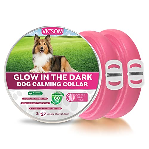 VICSOM Beruhigungshalsband für Hunde, Leuchtendes Hunde Halsband Beruhigungshalsbänder, Pheromon Wasserdichtes Leuchtendes Angst Relief Anti Stress Hundehalsband für alle Hund Rosa 2er-Pack von VICSOM