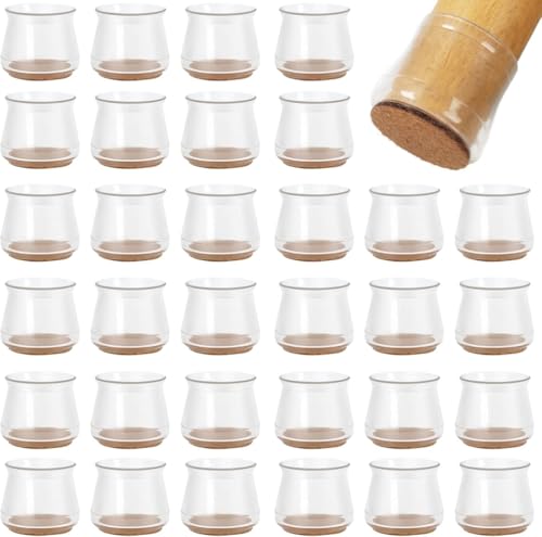 VICSOU Transparente Möbelbezüge für Hartholzböden, 32 Stuhlbeinkappen mit Filz, weiche Möbelgleiter aus Filz, verschleißfester Stuhlbeinschutz (passender Durchmesser 30–50 mm) von VICSOU