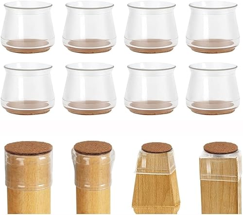 VICSOU Transparente Möbelbezüge für Hartholzböden, Stuhlbeinkappen mit Filz, weiche Möbelgleiter aus Filz, verschleißfester Stuhlbeinschutz (passender Durchmesser 30–50 mm) (8) von VICSOU