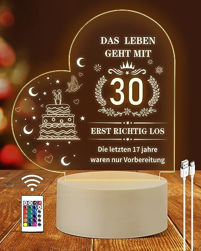 VICTERR 30 Geburtstag Frauen Männer, Geschenke 30 Geburtstag Frau, 30 Geburtstag Frau Mann, Geschenke zum 30. Geburtstag, Acryl Nachtlicht LED Lampe für Besten Freund, Freundin, Ehemann, Ehefrau von VICTERR