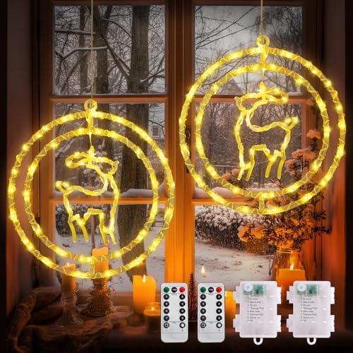 Weihnachtsdeko Fenster 2 Stück 80 LED Weihnachtsbeleuchtung, 8 Modi Wasserdicht Rentier LED Fenster Beleuchtung mit Timer, Leuchte Fenster Batteriebetriebene Lichterkette Aussen Innen Party Deko Weihnachtsdeko Fenster 2 Stück 80 LED Weihnachtsbeleuchtung, 8 Modi Wasserdicht Rentier LED Fenster Beleuchtung mit Timer, Leuchte Fenster Batteriebetriebene Lichterkette Aussen Innen Party Deko von VICTERR