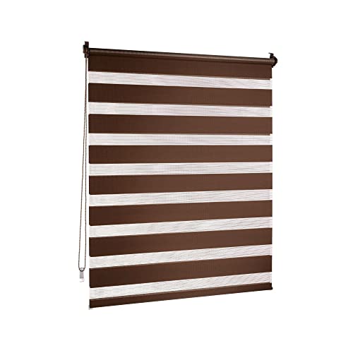 Victoria M. Doppelrollo Klemmfix ohne Bohren, 110 x 150cm (BxH) Dunkelbraun, Rollo Fensterrollo lichtdurchlässig & verdunkelnd，Duo-Rollo Klemmmontage Zebrarollo für Fenster & Türen von Victoria M.