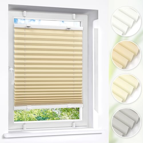 Victoria M. Easyfix Plissee Faltrollo ohne Bohren Plisseeanlage Klemmfix mit Klemmträger für Fenster und Türen, Größe: 60 x 200 cm, Farbe: Beige von Victoria M.