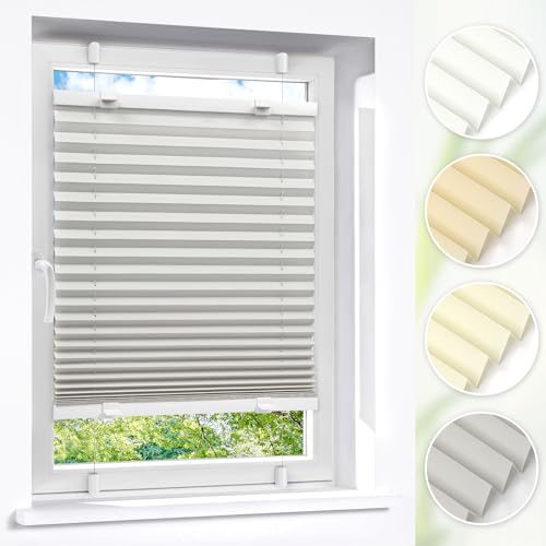 Victoria M. Easyfix Plissee Faltrollo ohne Bohren Plisseeanlage Klemmfix mit Klemmträger für Fenster und Türen, Größe: 40 x 100 cm, Farbe: Grau von Victoria M.