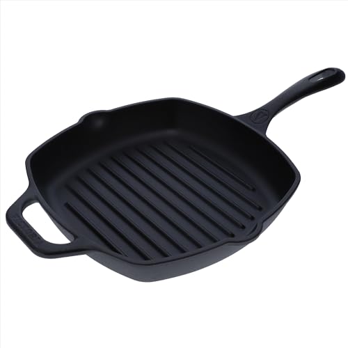VICTORIA Grillpfanne Emaillierte Gusseisen Induktion 25x25cm Bratpfanne Geeignet für Feuer, Grill, Backofen, Ceranfeld, Gas, Cast Iron Skillet, Toxic Free Kochgeschirr ohne PTFE oder PFOA von VICTORIA