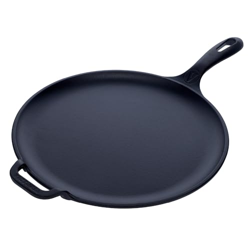 VICTORIA Grillpfanne Gusseisen Eingebrannte Comal Pizza-Pfanne 30cm, Induktion, Feuer, Grill, Ofen, Glaskeramik, Gas, Vorgewürztem um eine Giftfreie Antihaftbeschichtung ohne PTFE zu Schaffen von VICTORIA