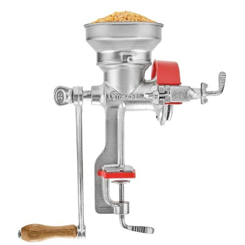 Victoria Getreidemühle Manuelle Gusseiserne Handmühle zum Mahlen von Kaffee, Mais, Hafer, Saatgut, Dicke Einstellbar, Kornmühle mit Niedrigem Trichter und Tischklemme, Grain Grinder von VICTORIA