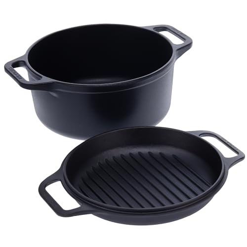 Victoria Kombi-Kocher aus Gusseisen, 6 l, Kombination aus Dutch Oven und Bratpfanne, hergestellt in Kolumbien, 2-teiliges Set, schwarz von VICTORIA