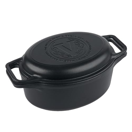 Victoria Schmortopf aus Gusseisen, oval, Kombi-Kochtopf und Bratpfanne, Brotbacker, hergestellt in Kolumbien, 2-teiliges Set von VICTORIA