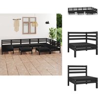 10-tlg. Garten-Lounge-Set Massivholz Kiefer Schwarz - Outdoor Lounge Set - Gartenmöbel - Holzmöbel - Kiefernholz Möbel - Garten Sofa von VIDAXL
