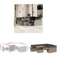 10-tlg. Garten-Sofagarnitur mit Kissen Grau Poly Rattan - Gartenmöbel Set - PE-Rattan Möbel - Outdoor Lounge - Garten Sofa - Balkon Möbel - Home & von VIDAXL