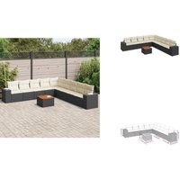 10-tlg. Garten-Sofagarnitur mit Kissen Schwarz Poly Rattan - Gartenmöbel Set - PE-Rattan Möbel - Outdoor Lounge - Esstisch - Gartenecke von VIDAXL