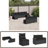 10-tlg. Garten-Sofagarnitur mit Kissen Schwarz Poly Rattan - Gartensortiment - Gartenmöbelset - PE-Rattan - Outdoormöbel - Lounge Set von VIDAXL